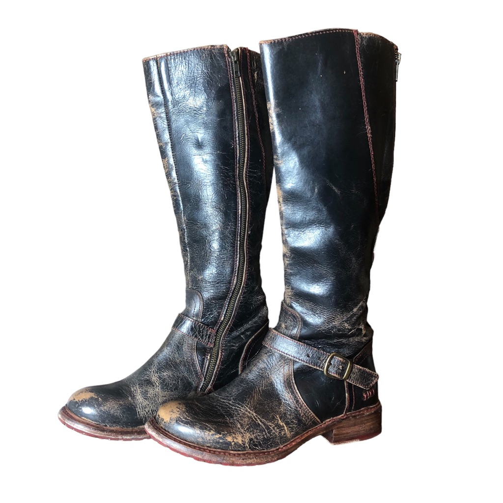 Bed Stu Cobbler Series Glaye Tall Equestrian Boots Size 10 Black Lux Distressed